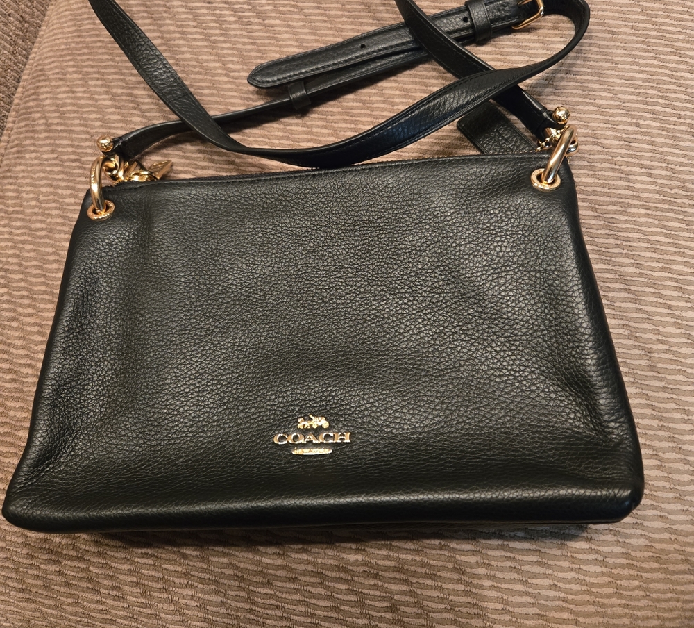 Coach Black Pebbled Leather Crossbody with Gold Details